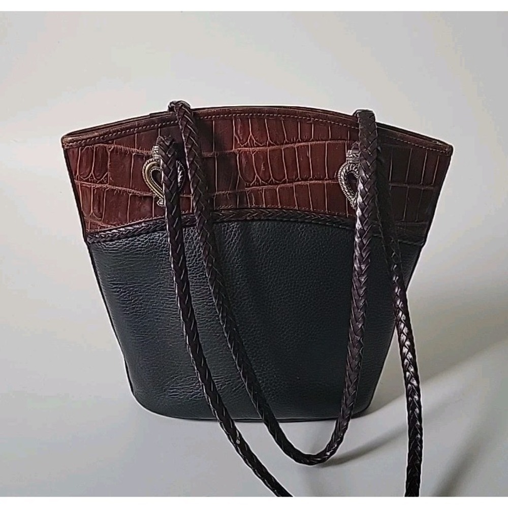 Brighton Vintage Courtney Shoulder Bag‎ Pebbled Leather Croc Embossed Accents
